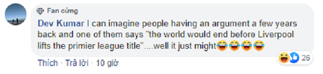 Khán giả: 'Tôi nhớ về dự đoán ngày tận thế sẽ đến trước khi Liverpool vô địch PL...' - Bóng Đá