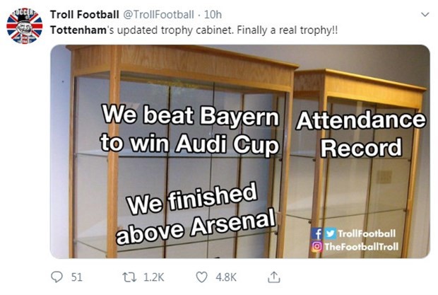  Tottenham bị đem ra chế nhạo với chiếc cúp đầu tiên - Bóng Đá