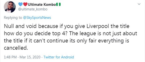 Sky Sports - Hơn 50% khảo sát muốn hủy kết quả NHA - Bóng Đá