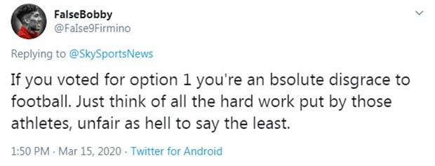 Sky Sports - Hơn 50% khảo sát muốn hủy kết quả NHA - Bóng Đá