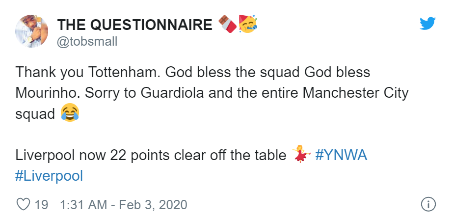 'Thank you Mourinho' - Liverpool fans love what Tottenham did against Man City - Bóng Đá