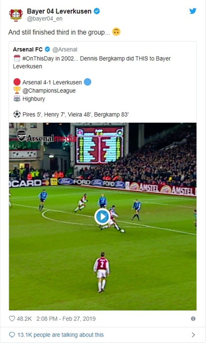 Vì làm điều lỡ dại, Arsenal bị Bayer Leverkusen châm biếm - Bóng Đá