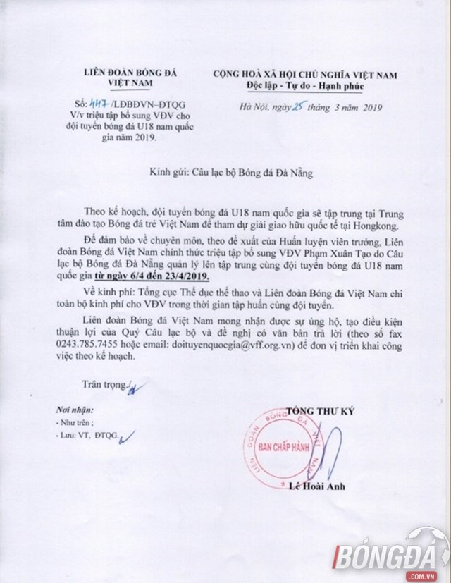 HLV Hoàng Anh Tuấn gọi Xuân Tạo bổ sung cho U18 Việt Nam - Bóng Đá