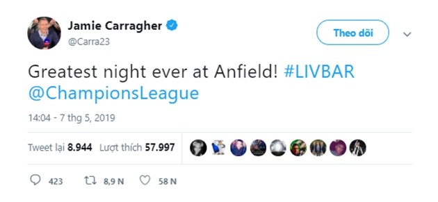Carragher cho rằng đây là đêm tuyệt vời nhất lịch sử Liver - Bóng Đá