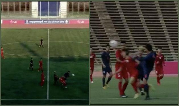 Đap thẳng vào mặt Nguyễn Hữu Thắng, cầu thủ U22 Thái Lan thoát thẻ đỏ khó tin - Bóng Đá