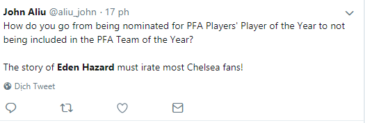 Phải chăng PFA đã quá 'bất công' với Hazard và ưu ái Mane? - Bóng Đá