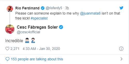 Rio Ferdinand and Cesc Fabregas question Manchester United's ‘incredible’ Juan Mata, Fred free-kick decision - Bóng Đá