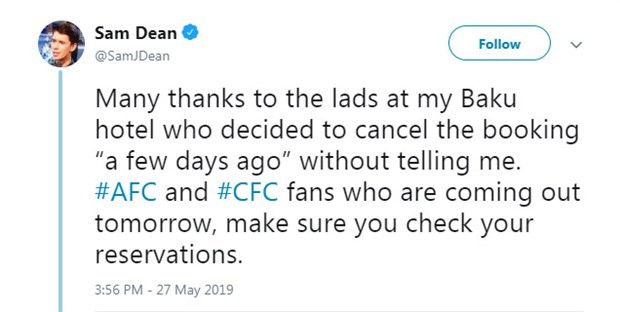 CĐV Arsenal kêu trời vì bị tống khỏi khách sạn ở Baku - Bóng Đá