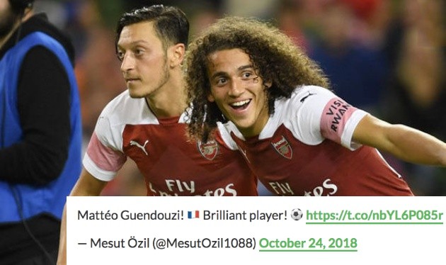 Mesut Ozil chỉ dùng 4 từ để nói về đàn em Matteo Guendouzi - Bóng Đá
