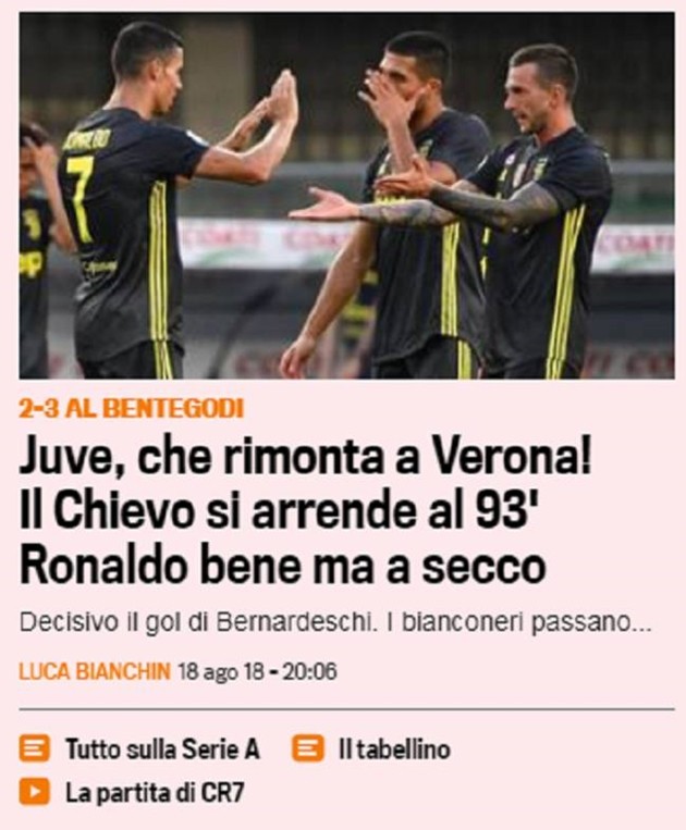Báo chí Italia nhận xét gì về màn ra mắt Serie A của Ronaldo? - Bóng Đá
