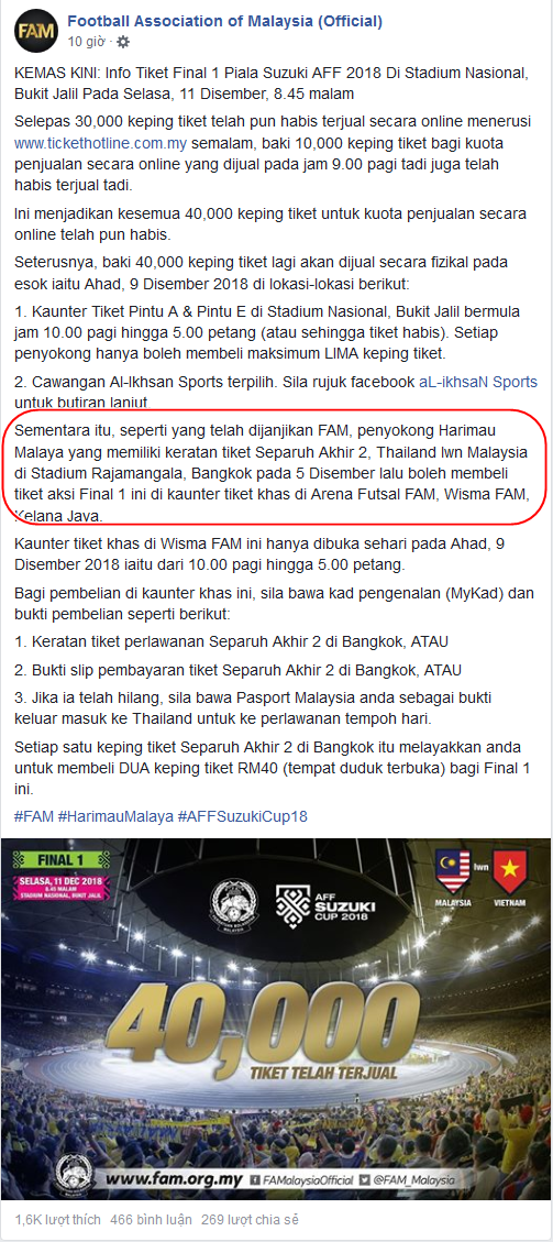 Fan Việt ghen tỵ với cách thưởng vé chung kết cho CĐV của Malaysia - Bóng Đá