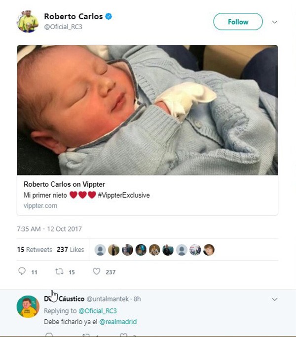 Ông bố 9 con, Roberto Carlos lên chức ông ngoại ở tuổi 40 - Bóng Đá
