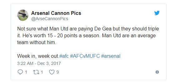 Ngay cả các CĐV Arsenal cũng phải ngã mũ trước De Gea - Bóng Đá