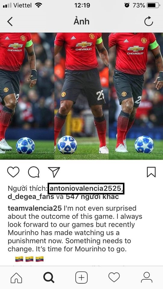 Cực sốc: Antonio Valencia like instagram yêu cầu Mou ra đi - Bóng Đá