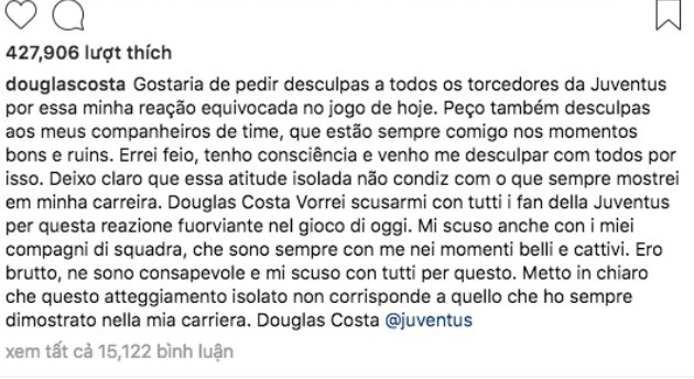 Douglas Costa phá vỡ im lặng sau màn 'phun mưa' vào đối thủ - Bóng Đá