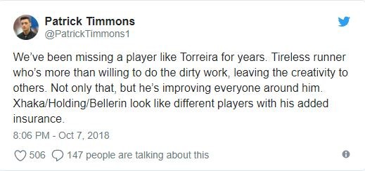 Fan Pháo thủ khen Torreira hay hơn cả Kante - Bóng Đá