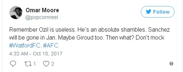 Ozil bị chỉ trích dữ dội sau trận thua Watford - Bóng Đá