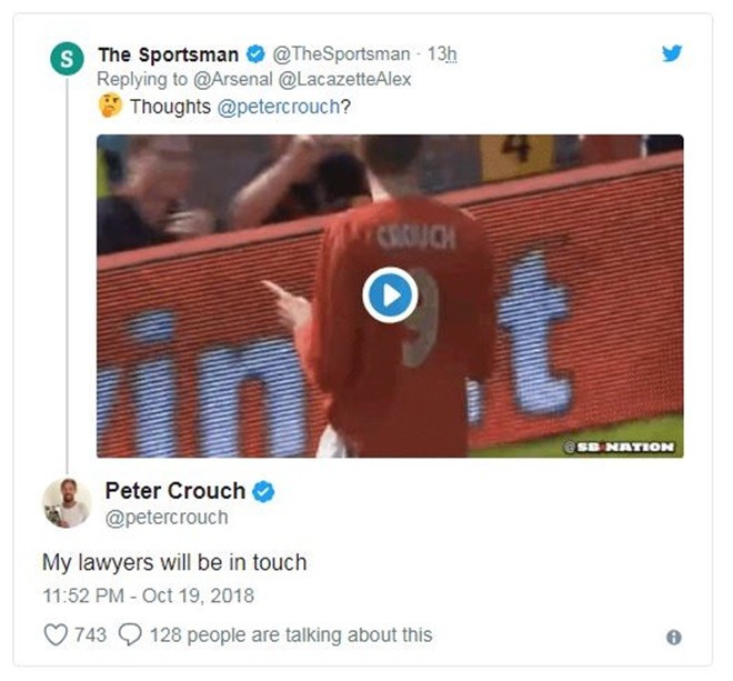 Peter Crouch đòi kiện Alexandre Lacazette ra tòa vì lý do này - Bóng Đá