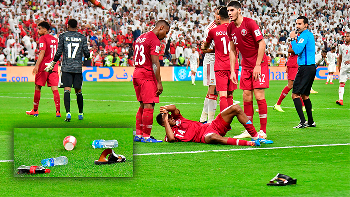 AFC vào cuộc điều tra hành vi ném giày dép vào ĐT Qatar của CĐV UAE - Bóng Đá