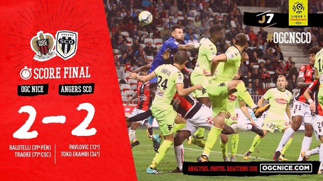 Nice 2-2 Angers: Balotelli giải cứu chủ nhà - Bóng Đá