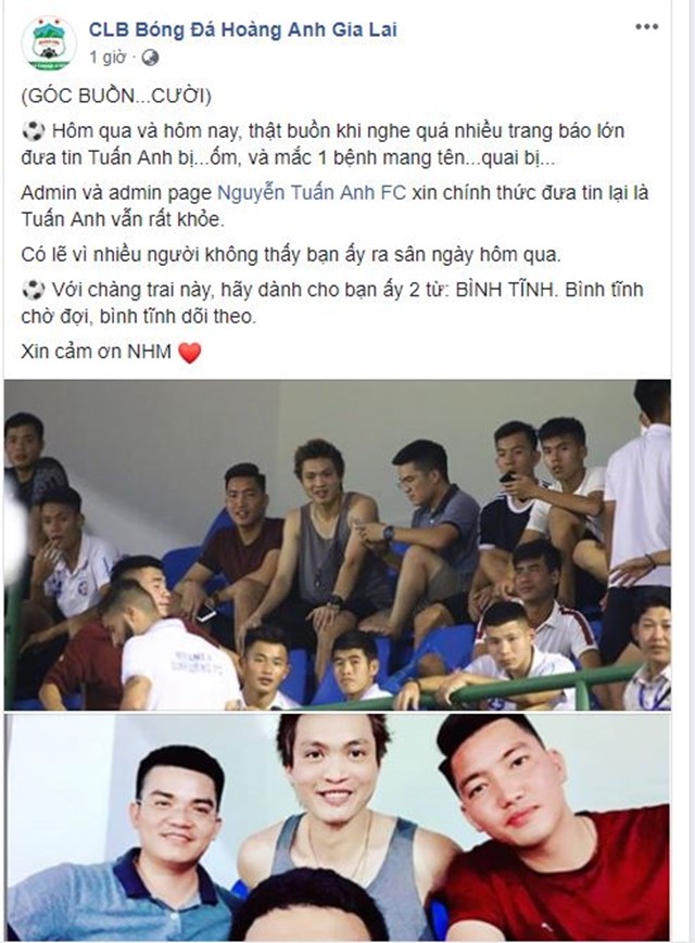 HAGL lên tiếng thông tin Tuấn Anh mắc bệnh quai bị - Bóng Đá