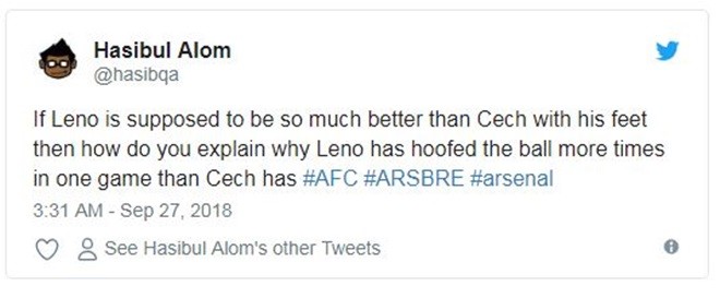Đây, phản ứng không tưởng của CĐV Arsenal khi thấy Leno bắt thay Cech - Bóng Đá