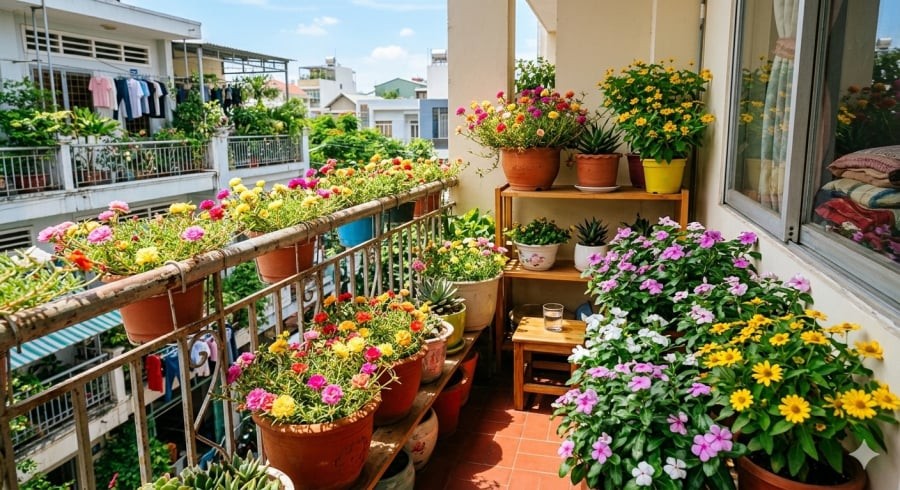 Chỉ vài loại hoa dễ trồng cũng đủ tạo nên không gian sống tươi mới.