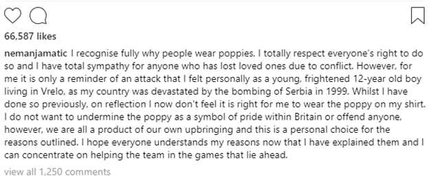 Matic giải thích về việc không đeo hoa anh túc - Bóng Đá