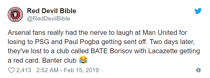 Manchester United fans mock Arsenal FC following Europa League defeat - Bóng Đá