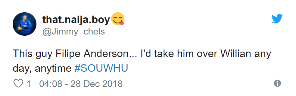 Chelsea fans on Twitter want Felipe Anderson to replace Willian - Bóng Đá