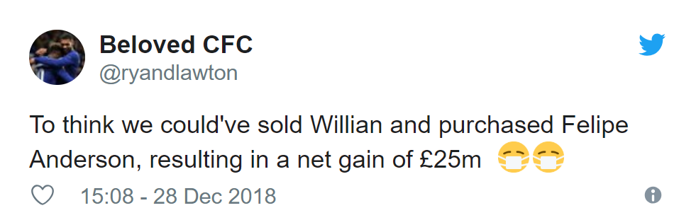 Chelsea fans on Twitter want Felipe Anderson to replace Willian - Bóng Đá