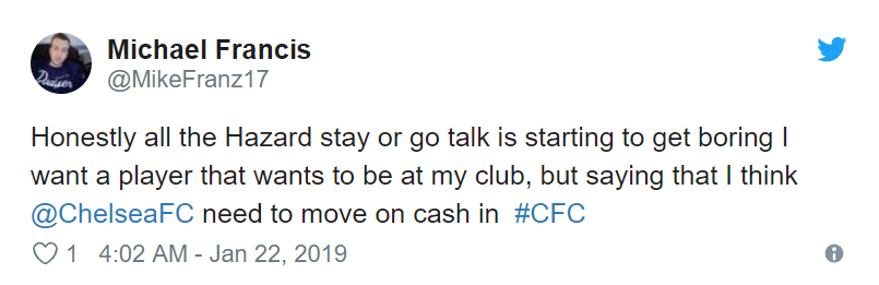 xasperated Chelsea fans on Twitter blast ‘disrespectful’ Eden Hazard after latest comments about potential Real Madrid transfer - Bóng Đá