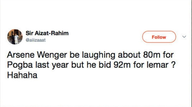 Fan Man Utd chế nhạo Arsenal vì mức giá 100 triệu euro cho Lemar - Bóng Đá