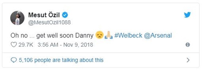 Welbeck chấn thương, sao Arsenal gửi lời động viên ý nghĩa - Bóng Đá