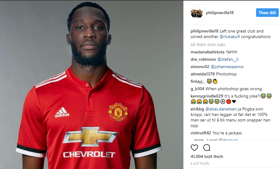 Lukaku mặc áo Man Utd, xuất hiện trên trang cá nhân của Neville - Bóng Đá