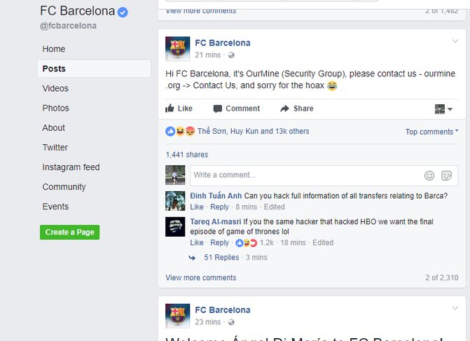 trang chủ barca bị hack, chào mừng di maria - Bóng Đá