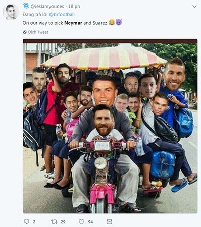 Ảnh chế Ronaldo, Messi vòng xe lại đón Neymar về nước - Bóng Đá