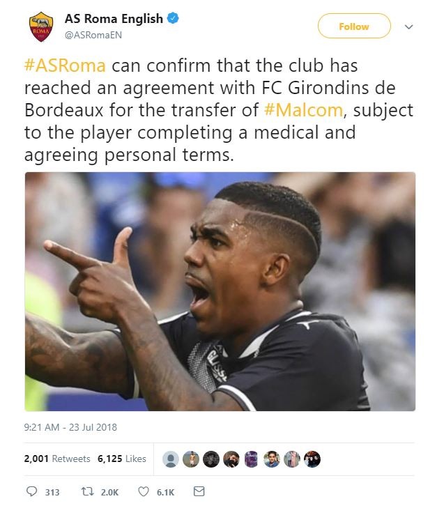 AS Roma CHÍNH THỨC xác nhận thương vụ với Malcom - Bóng Đá