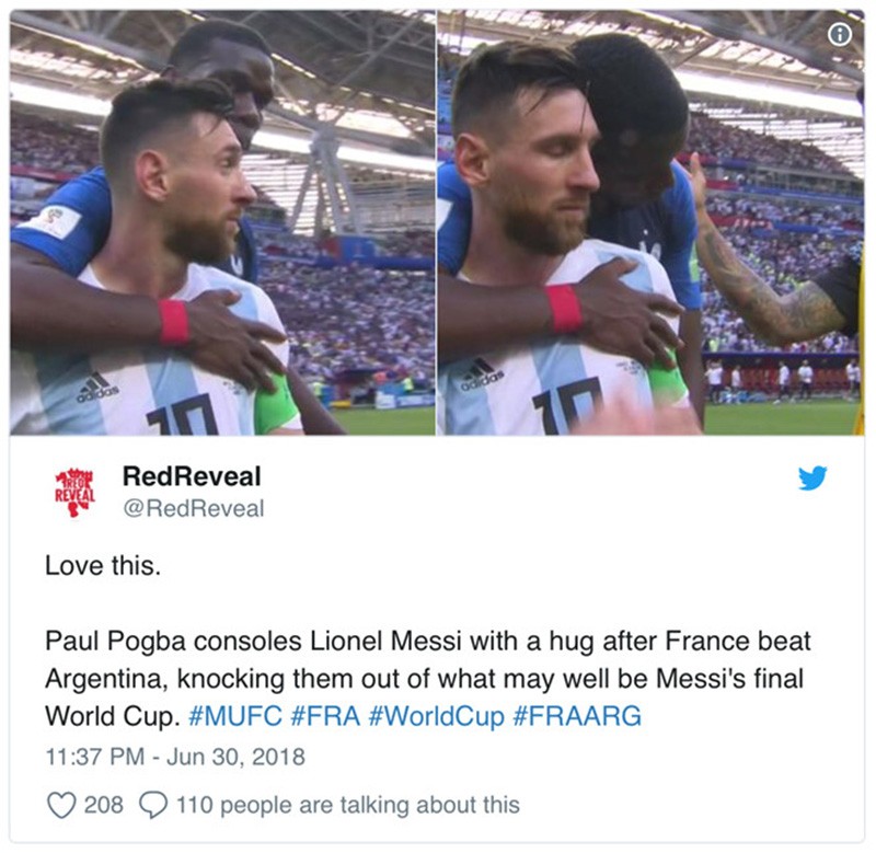 Pogba dành cái ôm vỗ về Messi khi Argentina bị loại khỏi World Cup - Bóng Đá