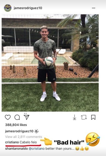 James Rodriguez khoe tóc mới, Ronaldo chê tơi tả - Bóng Đá