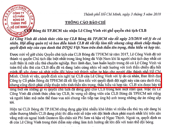    Công Vinh chia tay TP.HCM: Nói đến chuyện bóng đá tử tế? - Bóng Đá