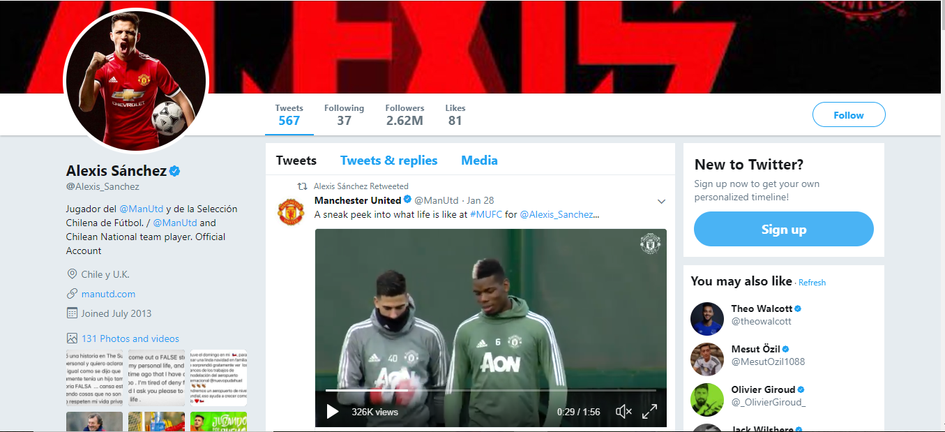 Alexis Sanchez chễm chệ làm 'vua' trên mạng xã hội - Bóng Đá