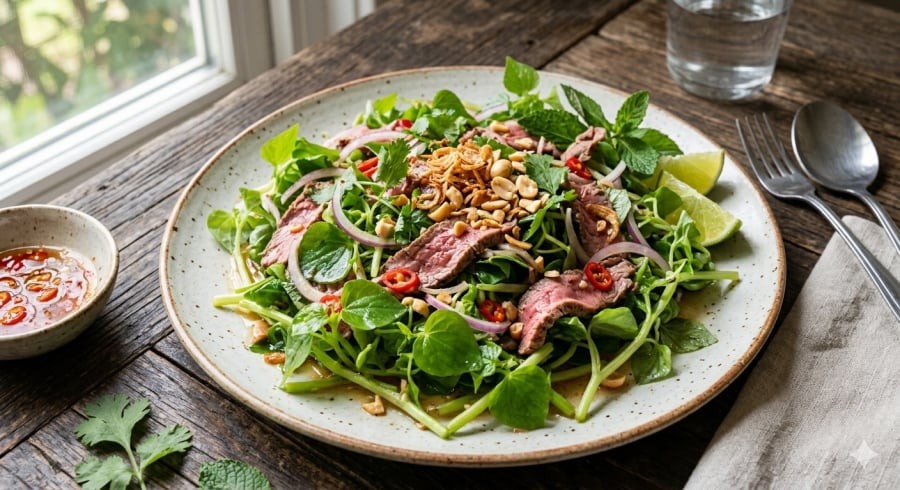 Salad rau càng cua – món ăn thanh mát, dễ chế biến trong bữa cơm gia đình.