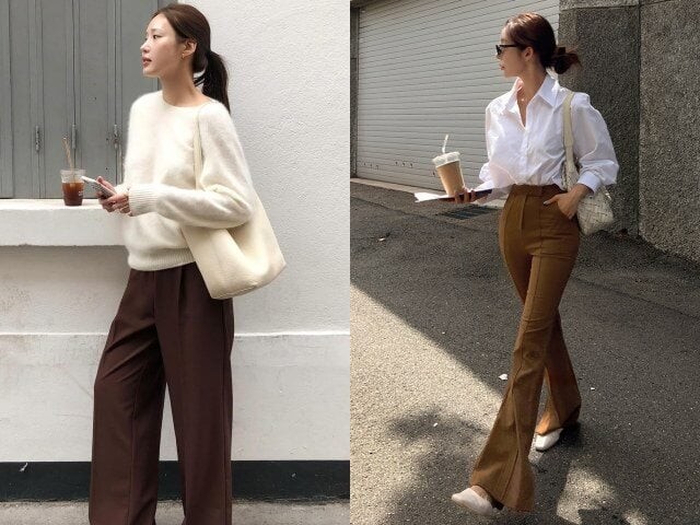 Quần màu be mang lại cảm giác mềm mại và thanh lịch khi phối cùng áo trắng.