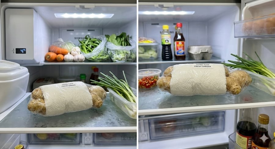 Bảo quản gừng bằng muối và màng bọc giúp giữ độ tươi lâu
