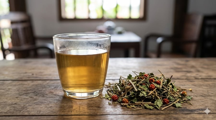 Nước cà gai leo đun từ thân và lá phơi khô, dễ sử dụng trong đời sống hàng ngày.