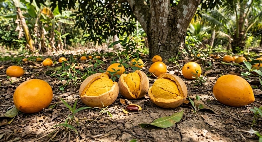 Có thời điểm, lêkima chín rụng đầy gốc nhưng không nhiều người thu hái.