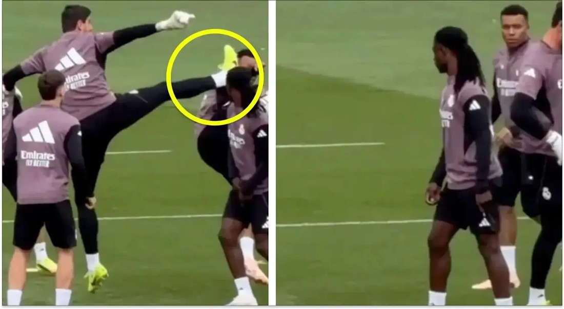 Thibaut Courtois tung cước nguy hiểm.