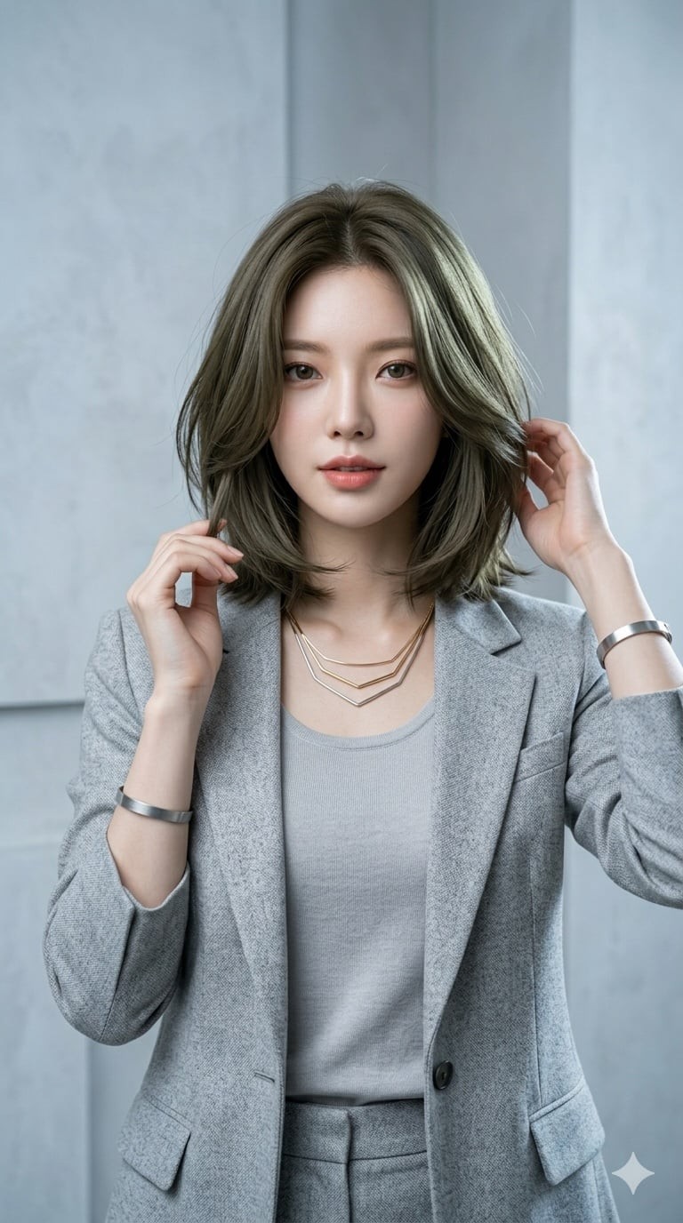 Nâu olive sương mờ là gam màu lạnh được yêu thích nhờ khả năng giữ tóc luôn “sạch màu” sau thời gian dài.