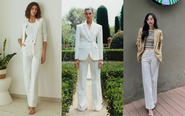Blazer khi phối cùng quần trắng sẽ tạo nên diện mạo chỉn chu và hiện đại. 